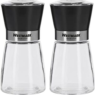 Westmark Conjunto de moinhos de especiarias, 2 moinhos com mecanismo de cerâmica, vidro/cerâmica/plástico, transparente/preto/prateado Westmark Conjunto de moinhos de especiarias, 2 moinhos com mecanismo de cerâmica, vidro/cerâmica/plástico, transparente/preto/prateado