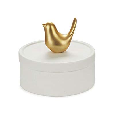 Balvi Caixa de jóias Birdie cor branca e dourada mate caixa de cerâmica para jóias. Tampa e figura de páj Balvi Caixa de jóias Birdie cor branca e dourada mate caixa de cerâmica para jóias. Tampa e figura de páj