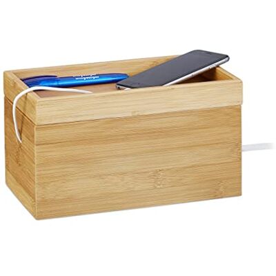 Relaxdays Organizador de cabos, bambu, castanho, 14 x 25,5 x 14 cm Relaxdays Organizador de cabos, bambu, castanho, 14 x 25,5 x 14 cm