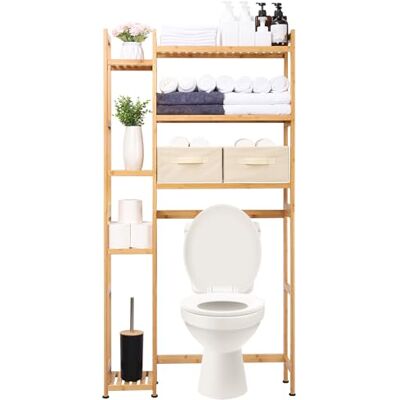YORBAY Estante para sanitário com 2 cestas, estante de banheiro de bambu, 3 níveis ajustáveis, com almofada impermeável para os pés, multifuncional, economiza espaço, fácil montagem (natural) Estante Central Ajustable con Almohadillas Impermeables Ahorr YORBAY Estante para sanitário com 2 cestas, estante de banheiro de bambu, 3 níveis ajustáveis, com almofada impermeável para os pés, multifuncional, economiza espaço, fácil montagem (natural) Estante Central Ajustable con Almohadillas Impermeables Ahorr
