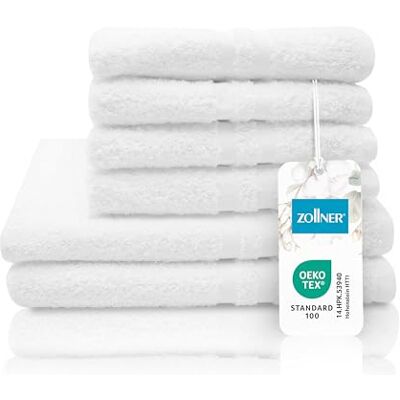 ZOLLNER Conjunto de toalhas brancas, 4 toalhas de lavatório e 2 toalhas de duche ZOLLNER Conjunto de toalhas brancas, 4 toalhas de lavatório e 2 toalhas de duche