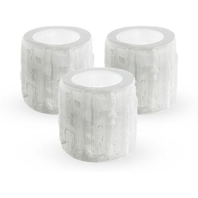 NKlaus 3 suportes de velas de selenita de 6 x 6 cm, suporte de velas feito à mão de pedra curativa, ideal para meditação, reiki e decoração, proporciona luz relaxante e harmonia NKlaus 3 suportes de velas de selenita de 6 x 6 cm, suporte de velas feito à mão de pedra curativa, ideal para meditação, reiki e decoração, proporciona luz relaxante e harmonia
