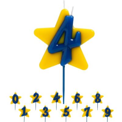 dekora Vela de aniversário solidária de estrela para bolos, número 4, base pequeno desejo, velas de aniversário originais de 9,5 cm com pavio duplo e adequadas para contacto alimentar dekora Vela de aniversário solidária de estrela para bolos, número 4, base pequeno desejo, velas de aniversário originais de 9,5 cm com pavio duplo e adequadas para contacto alimentar