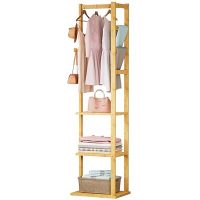 YORBAY Cabide estreito de bambu para entrada: 3 prateleiras e 2 ganchos Armazenamento aberto para roupas e acessórios economiza espaço para entrada quarto design de pé com estrutura estável YORBAY Cabide estreito de bambu para entrada: 3 prateleiras e 2 ganchos Armazenamento aberto para roupas e acessórios economiza espaço para entrada quarto design de pé com estrutura estável