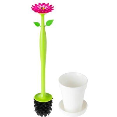 VIGAR Escova de sanita com suporte, design decorativo em forma de margarida com base tipo vaso, conjunto de limpeza para apartamentos e decoração moderna, branco VIGAR Escova de sanita com suporte, design decorativo em forma de margarida com base tipo vaso, conjunto de limpeza para apartamentos e decoração moderna, branco