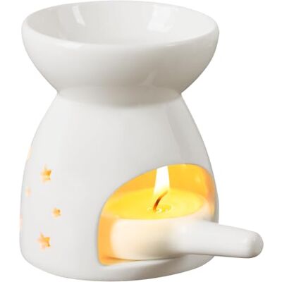 TRIXES Suporte de velas de cerâmica queimador de cera e óleos essenciais branco TRIXES Suporte de velas de cerâmica queimador de cera e óleos essenciais branco