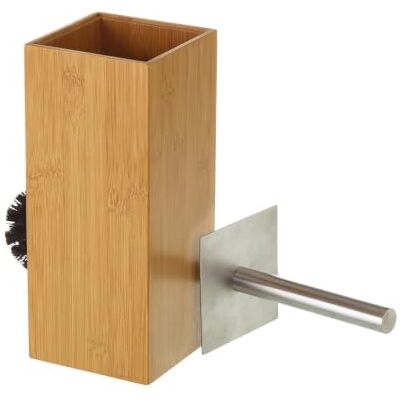 LOLAhome Escova de casa de banho em metal de 37 cm com escovileiro quadrado de bambu de 10x10x23 cm para limpeza de sanitário. Acessorio de casa de banho de pé para instalação sem perfuração LOLAhome Escova de casa de banho em metal de 37 cm com escovileiro quadrado de bambu de 10x10x23 cm para limpeza de sanitário. Acessorio de casa de banho de pé para instalação sem perfuração