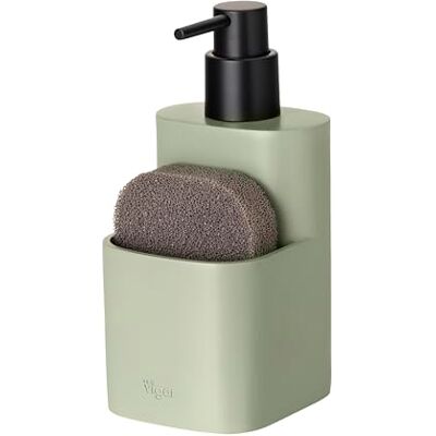 VIGAR Dispensador de sabão de cozinha e esponja, 8,3 x 9,3 x 17,7 cm, Pocket, doseador de sabão com bolso para estropaco, para esfregar pratos verde e preto VIGAR Dispensador de sabão de cozinha e esponja, 8,3 x 9,3 x 17,7 cm, Pocket, doseador de sabão com bolso para estropaco, para esfregar pratos verde e preto
