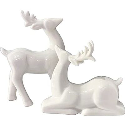 KiaoTime Figuras de rena de porcelana, pacote de 2 mini animais decoração de rena estátuas de veados, escultura, decoração de mesa, ornamentos para armário, prateleiras, lareira, decoração de casa KiaoTime Figuras de rena de porcelana, pacote de 2 mini animais decoração de rena estátuas de veados, escultura, decoração de mesa, ornamentos para armário, prateleiras, lareira, decoração de casa