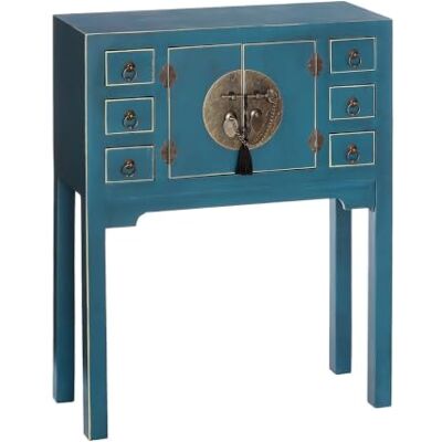 LOLAhome Consola de 6 gavetas e 2 portas oriental azul de madeira para entrada Estilo exótico ideal para organizar chaves e bolsas com elegância oriental. Medidas 80 x 63 x 26 cm. LOLAhome Consola de 6 gavetas e 2 portas oriental azul de madeira para entrada Estilo exótico ideal para organizar chaves e bolsas com elegância oriental. Medidas 80 x 63 x 26 cm.