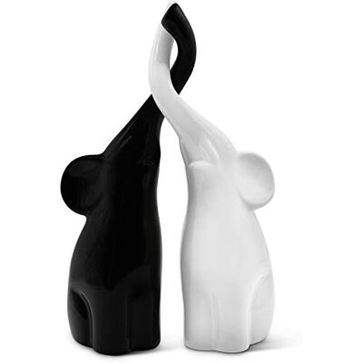 FeinKnick Casal harmonioso de elefantes de cerâmica preto e branco escultura moderna de um casal de dois elefantes figura decorativa de 26 cm de altura FeinKnick Casal harmonioso de elefantes de cerâmica preto e branco escultura moderna de um casal de dois elefantes figura decorativa de 26 cm de altura