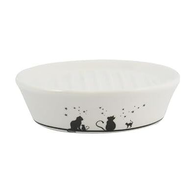 MSV Saboneteira de cerâmica gatinhos branco e preto MSV Saboneteira de cerâmica gatinhos branco e preto