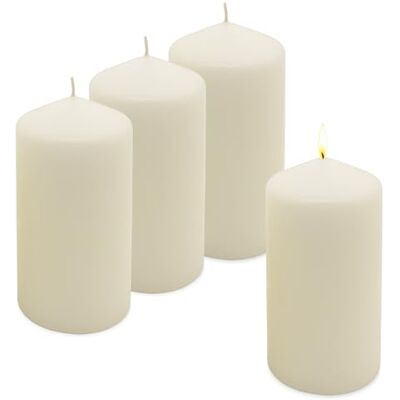 Spetebo Conjunto de 4 velas de cera autêntica, 15 x 7 cm, cor creme e branco, para coroas de advento e lanternas de flores, para decoração de mesa, velas cilíndricas, velas de coluna, Natal, advento, sem Spetebo Conjunto de 4 velas de cera autêntica, 15 x 7 cm, cor creme e branco, para coroas de advento e lanternas de flores, para decoração de mesa, velas cilíndricas, velas de coluna, Natal, advento, sem