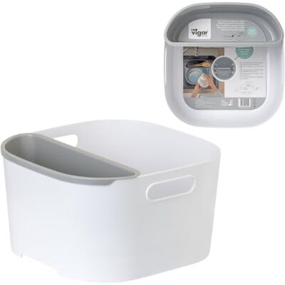 VIGAR Barreño Acessório multiusos 31 x 31 x 17, 5 cm coleção 9 litros de capacidade Ideal para casa, camper ou carro branco e cinzento VIGAR Barreño Acessório multiusos 31 x 31 x 17, 5 cm coleção 9 litros de capacidade Ideal para casa, camper ou carro branco e cinzento