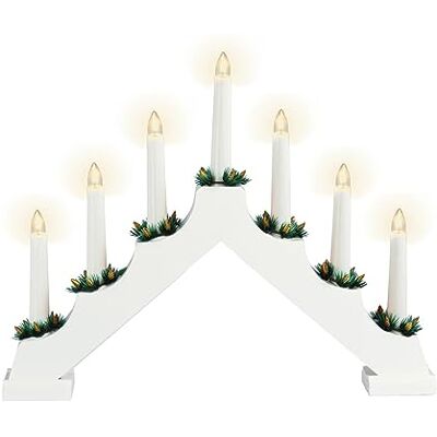 Spetebo Arco de madeira de 39 cm, com 7 velas LED e temporizador, branco – decoração de Natal com iluminação, candelabro do advento arco de luz para janela decorativa com pilhas Spetebo Arco de madeira de 39 cm, com 7 velas LED e temporizador, branco – decoração de Natal com iluminação, candelabro do advento arco de luz para janela decorativa com pilhas