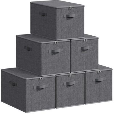 SONGMICS Caixas de armazenamento dobráveis, conjunto de 6, com tampas e Organizadores para roupas, 50 x 30 x 30 cm, tecido com aspeto de linho, cinzento ardósia, coleção TINA RZB050GN03 SONGMICS Caixas de armazenamento dobráveis, conjunto de 6, com tampas e Organizadores para roupas, 50 x 30 x 30 cm, tecido com aspeto de linho, cinzento ardósia, coleção TINA RZB050GN03