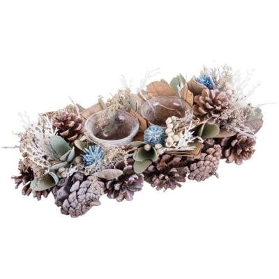 LOLAhome Centro de mesa de Natal com suporte de velas integrado. O acabamento elegante torna-o no ornamento de celebrações de Natal. (branco-azul, 2 suportes de velas 30 cm) Incluye capacidad para 2 portavelas y adornos de piñas, aportando un diseño bon LOLAhome Centro de mesa de Natal com suporte de velas integrado. O acabamento elegante torna-o no ornamento de celebrações de Natal. (branco-azul, 2 suportes de velas 30 cm) Incluye capacidad para 2 portavelas y adornos de piñas, aportando un diseño bon