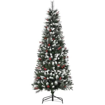 HOMCOM Árvore de Natal 180 cm com neve 539 ramos base dobrável verde Árvore de Natal artificial, 51 bagas, base dobrável, suporte metálico, decoração natalícia para interiores HOMCOM Árvore de Natal 180 cm com neve 539 ramos base dobrável verde Árvore de Natal artificial, 51 bagas, base dobrável, suporte metálico, decoração natalícia para interiores