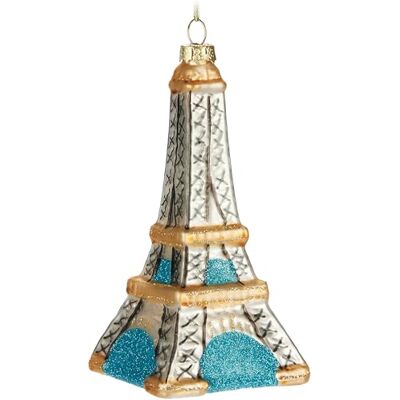 BRUBAKER Torre Eiffel Bola de Natal de vidro pintado à mão decoração de Paris 14 cm branco, dourado e azul ornamento de árvore de Natal soprado a boca figura pendente decoração divertida BRUBAKER Torre Eiffel Bola de Natal de vidro pintado à mão decoração de Paris 14 cm branco, dourado e azul ornamento de árvore de Natal soprado a boca figura pendente decoração divertida