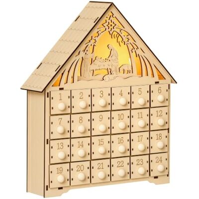 HOMCOM Calendário de advento de madeira com luzes 26,6 x 6 x 30 cm natural Calendário de Natal, 24 caixas de contagem decrescente, decoração natalícia para preencher HOMCOM Calendário de advento de madeira com luzes 26,6 x 6 x 30 cm natural Calendário de Natal, 24 caixas de contagem decrescente, decoração natalícia para preencher