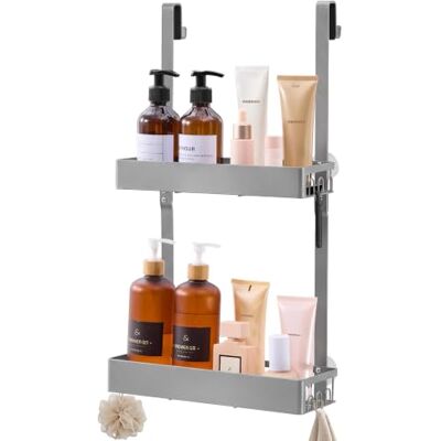 SONGMICS Prateleira de duche para pendurar sem furar, aço, 2 níveis Organizador de casa de banho para divisória, 31,5 x 15,5 x 56 cm, antiferrugem, prateado, coleção PARSON BCB205E101 SONGMICS Prateleira de duche para pendurar sem furar, aço, 2 níveis Organizador de casa de banho para divisória, 31,5 x 15,5 x 56 cm, antiferrugem, prateado, coleção PARSON BCB205E101