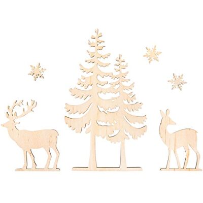 Rayher Figuras madeira veados e árvores, 6 peças, 3-18,5 cm, decoração de Natal, Rayher Figuras madeira veados e árvores, 6 peças, 3-18,5 cm, decoração de Natal,
