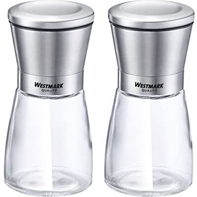 Westmark Conjunto de moinhos de especiarias, 2 moinhos com mecanismo de cerâmica, vidro, cerâmica e aço inoxidável, aço inoxidável, transparente/prata/preto, Westmark Conjunto de moinhos de especiarias, 2 moinhos com mecanismo de cerâmica, vidro, cerâmica e aço inoxidável, aço inoxidável, transparente/prata/preto,