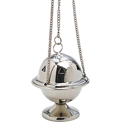 NKlaus Incensário Prateado de Latão com Corrente de 33 cm 8x6,5 cm Queimador Tradicional de Incenso para Altar, Rituais ou Purificação 7529 NKlaus Incensário Prateado de Latão com Corrente de 33 cm 8x6,5 cm Queimador Tradicional de Incenso para Altar, Rituais ou Purificação 7529