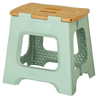 VIGAR banco dobrável portátil compacto para adultos, 32 cm antiderrapante, cadeira banco banco assento para casa, cozinha, casa de banho, quarto, escritório, sala de estar, até 150 kg, verde bambu impressão VIGAR banco dobrável portátil compacto para adultos, 32 cm antiderrapante, cadeira banco banco assento para casa, cozinha, casa de banho, quarto, escritório, sala de estar, até 150 kg, verde bambu impressão