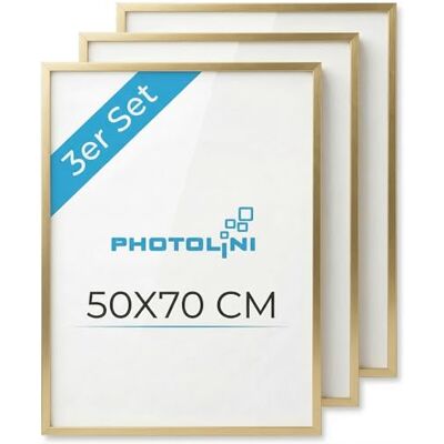 PHOTOLINI Molduras 50 x 70 cm ouro madeira MDF, conjunto de 3 molduras para posteres, vidro acrílico, para pendurar, inclui acessórios para fotos, folhas e cartazes PHOTOLINI Molduras 50 x 70 cm ouro madeira MDF, conjunto de 3 molduras para posteres, vidro acrílico, para pendurar, inclui acessórios para fotos, folhas e cartazes