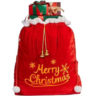 JOYIN Presente Bag 31" x 27", Santa Sack com cordeiro para cordão para o Natal. Dê decoração, decoração de presentes de férias, presentes gigantes embrulhados JOYIN Presente Bag 31" x 27", Santa Sack com cordeiro para cordão para o Natal. Dê decoração, decoração de presentes de férias, presentes gigantes embrulhados