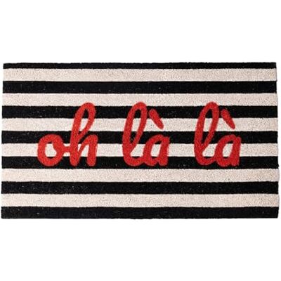 Fisura – Capacete entrada casa "oh là là" de coco com base antiderrapante de PVC. Capuz listrado branco e preto original pintado à mão. Medidas: 70 cm x 40 cm Fisura – Capacete entrada casa "oh là là" de coco com base antiderrapante de PVC. Capuz listrado branco e preto original pintado à mão. Medidas: 70 cm x 40 cm