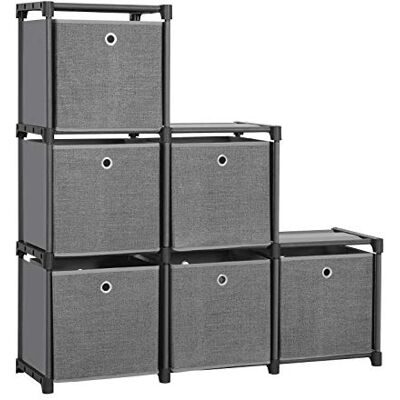 SONGMICS Prateleira de 6 cubos com 6 caixas de tecido, 30 x 105 x 105 cm Organizador multifuncional, estrutura de metal, martelo de borracha incluído, preto, coleção RYLAN SONGMICS Prateleira de 6 cubos com 6 caixas de tecido, 30 x 105 x 105 cm Organizador multifuncional, estrutura de metal, martelo de borracha incluído, preto, coleção RYLAN