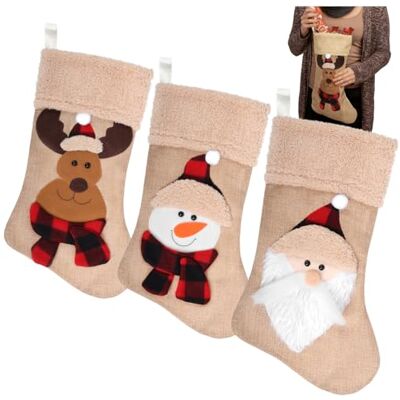 com-four ® 3X meia natalina Premium XL Feita de juta Botas de Pai Natal para Encher Enfeite natalino para pendurar Meia de Pai Natal em 3 doces designs com-four ® 3X meia natalina Premium XL Feita de juta Botas de Pai Natal para Encher Enfeite natalino para pendurar Meia de Pai Natal em 3 doces designs