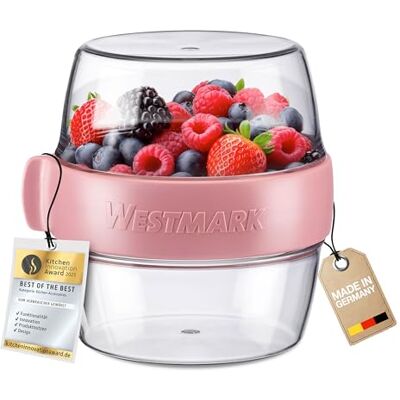 Westmark pocket box Maxi, recipiente prático para preparar refeições para viagem, ideal para iogurtes, frutas, legumes, aperitivos, 700 ml (2 x 350 ml), sem BPA, rosa Westmark pocket box Maxi, recipiente prático para preparar refeições para viagem, ideal para iogurtes, frutas, legumes, aperitivos, 700 ml (2 x 350 ml), sem BPA, rosa