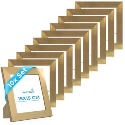 PHOTOLINI Armação 15 x 15 cm ouro madeira MDF, conjunto de 10 molduras largas, moderno, vidro acrílico sólido, para pendurar e pôr-do-pé, acessórios adicionais para uma decoração elegante da sua PHOTOLINI Armação 15 x 15 cm ouro madeira MDF, conjunto de 10 molduras largas, moderno, vidro acrílico sólido, para pendurar e pôr-do-pé, acessórios adicionais para uma decoração elegante da sua