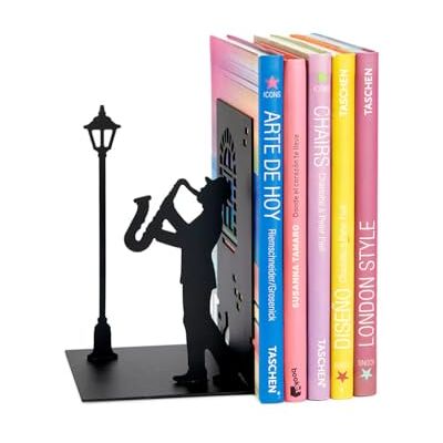 Balvi Suporte de livros Jazz cor preta um músico levado para um suporte de livros de metal Balvi Suporte de livros Jazz cor preta um músico levado para um suporte de livros de metal
