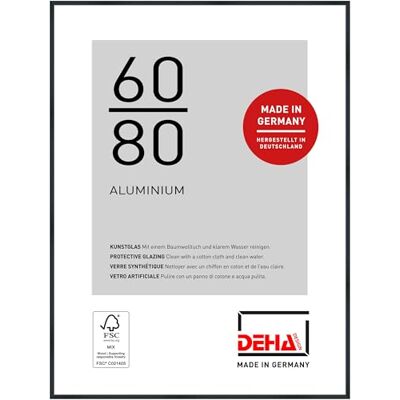 DEHA Design moldura para fotos, 60 x 80 cm, Alumínio, Preto fosco, Moldura para póster para pendurar em formato vertical e paisagem, vidro sintético inquebrável, Tribeca DEHA Design moldura para fotos, 60 x 80 cm, Alumínio, Preto fosco, Moldura para póster para pendurar em formato vertical e paisagem, vidro sintético inquebrável, Tribeca