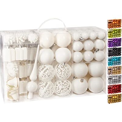 BRUBAKER 101 peças de bolas de Natal com copas de árvores branco creme BRUBAKER 101 peças de bolas de Natal com copas de árvores branco creme
