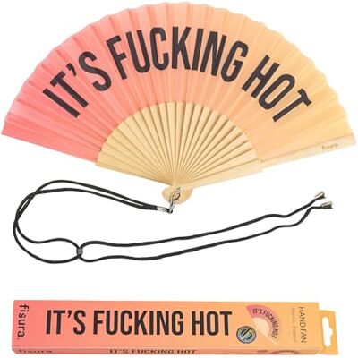 Fisura Ventilador original com mensagem "It's f*cking h*t". Fã de madeira moderno e colorido. Ventoinha de mão amarela. Cabide incluído. Ideia de presente divertida. Fisura Ventilador original com mensagem "It's f*cking h*t". Fã de madeira moderno e colorido. Ventoinha de mão amarela. Cabide incluído. Ideia de presente divertida.