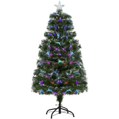HOMCOM Árvore de Natal 120 cm artificial com 130 luzes LED com suporte Múltiplas cores, estrela decorativa brilhante, fibra ótica, luzes integradas HOMCOM Árvore de Natal 120 cm artificial com 130 luzes LED com suporte Múltiplas cores, estrela decorativa brilhante, fibra ótica, luzes integradas