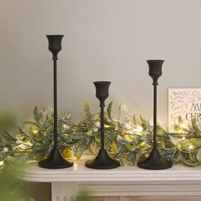 Lights4fun Conjunto de 3 porta-velas preto para velas de barra, decoração de Halloween, moderno, de metal, decoração de mesa para velas Lights4fun Conjunto de 3 porta-velas preto para velas de barra, decoração de Halloween, moderno, de metal, decoração de mesa para velas