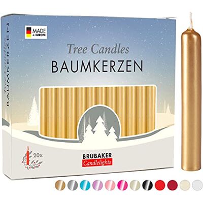 BRUBAKER Lote de 20 velas douradas de Natal para porta-velas de pirâmide ou árvore de Natal BRUBAKER Lote de 20 velas douradas de Natal para porta-velas de pirâmide ou árvore de Natal