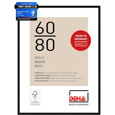 DEHA Design moldura de fotos, 60 x 80 cm, Madeira, Preto, Moldura para póster para pendurar em formato vertical e horizontal, vidro sintético inquebrável, Fontana DEHA Design moldura de fotos, 60 x 80 cm, Madeira, Preto, Moldura para póster para pendurar em formato vertical e horizontal, vidro sintético inquebrável, Fontana