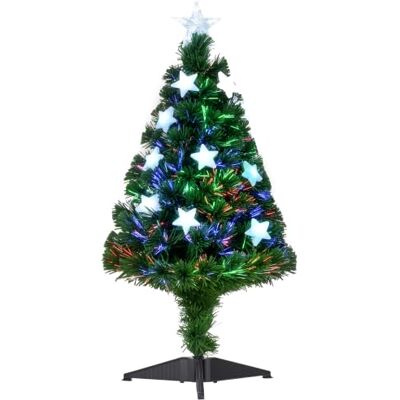 HOMCOM Árvore de Natal 90 cm árvore de pinheiro artificial 90 ramos verde Decoração natalícia, 12 LED de 3 cores, PVC HOMCOM Árvore de Natal 90 cm árvore de pinheiro artificial 90 ramos verde Decoração natalícia, 12 LED de 3 cores, PVC