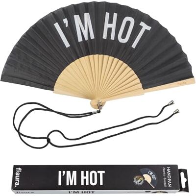 Fisura – Leque original com a mensagem “I’m hot”. Leque de madeira moderno e engraçado. Leque preto. Leque com suporte para pendurar. 42 x 23 cm. Fisura – Leque original com a mensagem “I’m hot”. Leque de madeira moderno e engraçado. Leque preto. Leque com suporte para pendurar. 42 x 23 cm.
