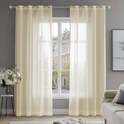 DECONOVO - Cortinas de voil decorativas 140x240 - Bege - Cortinas DECONOVO - Cortinas de voil decorativas 140x240 - Bege - Cortinas
