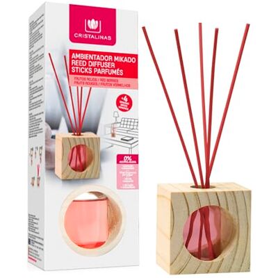 CRISTALINAS Ambientador Mikado Cubo de Madera Difusor de Varillas para el Hogar Aroma Frutos Rojos Duración + de 4 Semanas 30ml 0% Alcohol CRISTALINAS Ambientador Mikado Cubo de Madera Difusor de Varillas para el Hogar Aroma Frutos Rojos Duración + de 4 Semanas 30ml 0% Alcohol