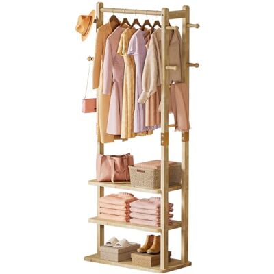 YORBAY Cabide madeira independente prateleiras: Multifuncional Sólido Cabide de pé para roupa e chapéu para sala de estar quarto e escritório YORBAY Cabide madeira independente prateleiras: Multifuncional Sólido Cabide de pé para roupa e chapéu para sala de estar quarto e escritório