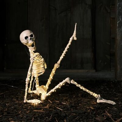 Lights4fun Esqueleto iluminado figura de Halloween de 90 cm com 300 micro LED a pilhas decoração de jardim interior e exterior Lights4fun Esqueleto iluminado figura de Halloween de 90 cm com 300 micro LED a pilhas decoração de jardim interior e exterior